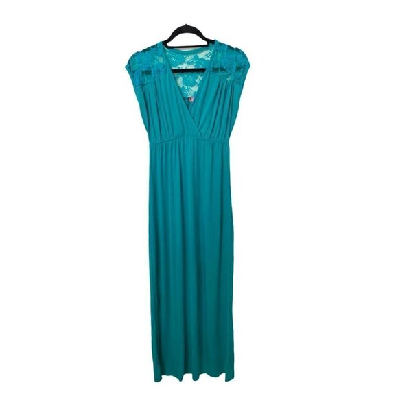 Mix & Co Buttery Soft Stretchy Lace Knit Maxi Teal Aqua Marine Dress Size Small - Picture 9 of 9